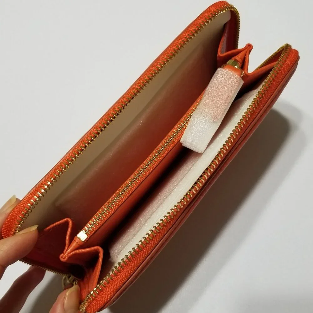 NWT Tory Burch Amanda Zip Continental Wallet Orange High-Quality Pebble‎ Leather
